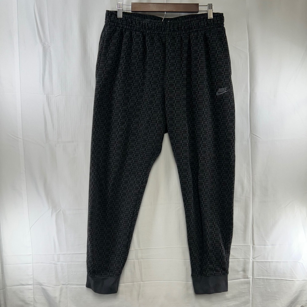 Nike Joggers Mens XL Black Gray All Over Monogram Logo Print Fleece HJ6884-045
